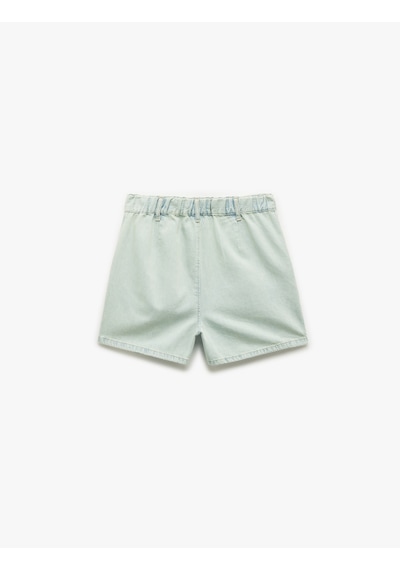 Koton Normal Bel Pileli Düğmeli Cepli Rahat Kalıp Mini Denim Şort Açık İndigo 5sal40006md Açık İndigo