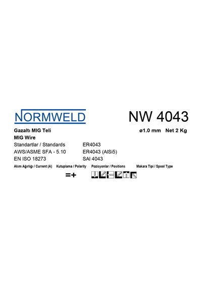 Normweld Alüminyum Mig Kaynak Teli Nw4043 1.00 MM 2 KG Makara