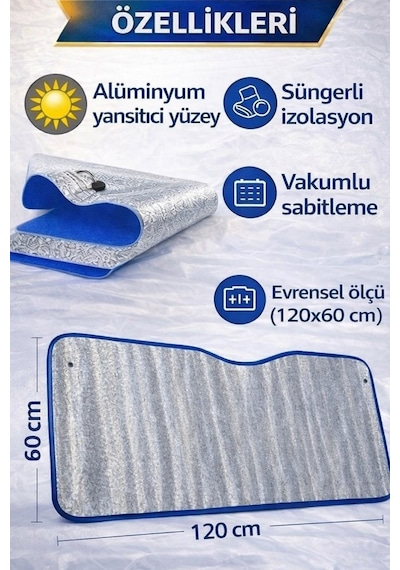 Araba Ön Cam Güneşlik Anti-uv Oto Güneşlik 120 X 60 Cm Araç Gölgelik Oto İçi Vantuzlu