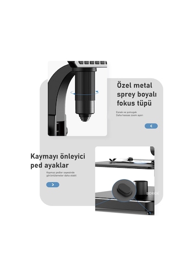 Borox Lab Dijital Mikroskop Çift Lens 2000x Büyütme 7'' 12 Mp