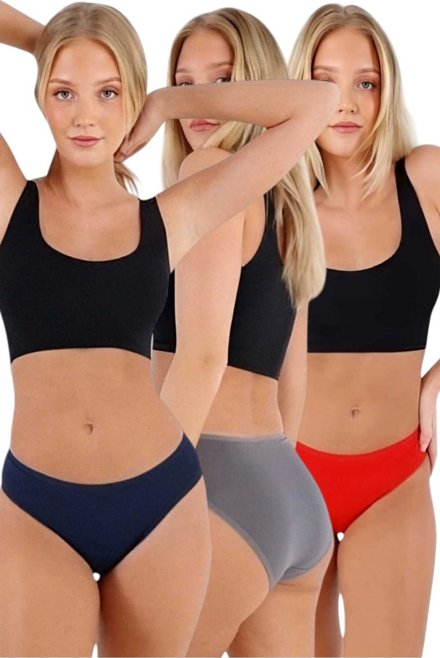 Tezzgelsin Kadın Pamuklu Penye Süprem Kumaş Bikini Külot Kadın Bikini Külot 3 Renk Lacivert - Gri - Kırmızı