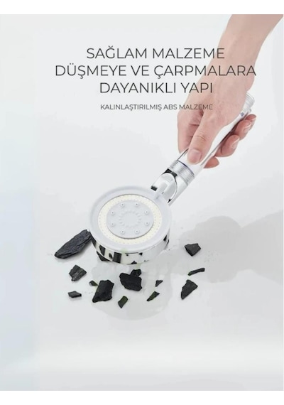 Ayarlanabilir 5 Fonksiyonlu Yüksek Basınçlı Duş Başlığı ,çelik Örgülü Lüks Duş Hortumu 150 Cm Set Beyaz