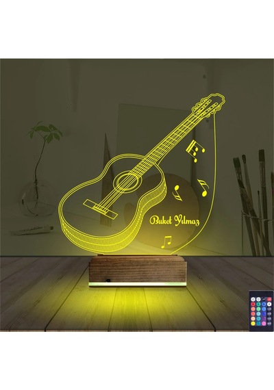 Luvivia Klasik Gitar Müzik Nota Kişiye Özel 3d Lamba - Masa Gece Lambası V2 Şeffaf
