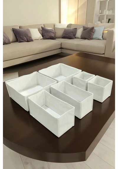 6'lı Krem Keçe Çekmece Içi Düzenleyici Organizer Set - Çok Amaçlı Krem