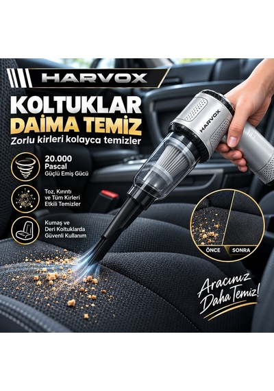 Harvox Hxvc-008 20.000 Pa Kablosuz Araç Süpürgesi 3 Kademeli Brushless Motor, Üfleme & Şişirme