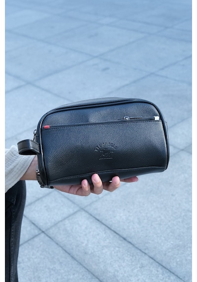 Newısh Polo Accessorıes Erkek Siyah Suya Dayanıklı Suni Vegan Deri Traşlık Bakım Seyahat El Çantası Portföy/clutch Siyah