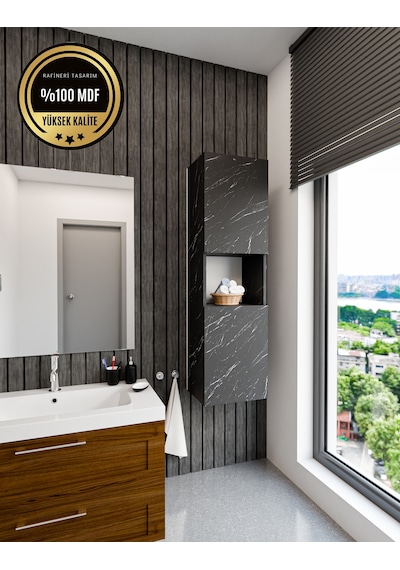 Lisa Bölmeli, Kapaklı Ve Duvara Monteli Banyo Dolabı Çok Amaçlı Dolap Bendir