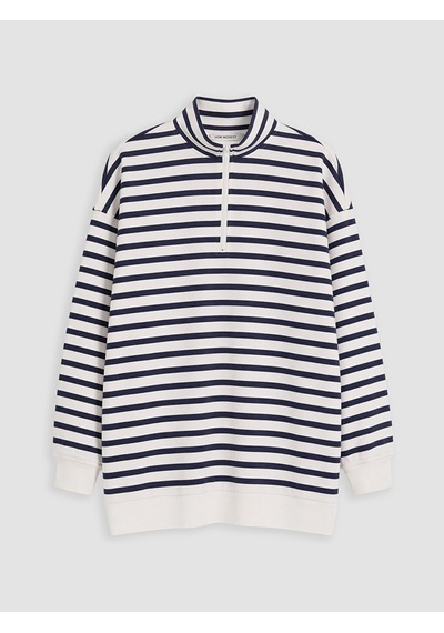 Lcw Modest Lacivert Çizgili Kadın Kalın Sweatshirt Tunik