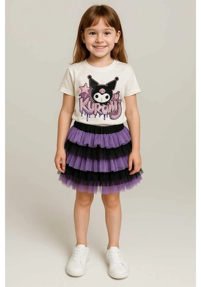 Miniko Kids Kız Çocuk Kuromi Desenli Tütü Etekli Takım Ekru