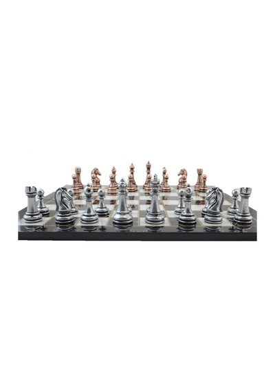 Metal Klasik Satranç Takımı Antik Ve Katlanır Mermer Desenli Mdf