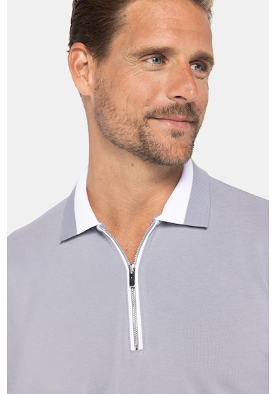 Tudors Erkek Slim Fit Dar Kesim %100 Pamuk Düz Pike Fermuarlı Gri Polo Yaka Tişört-31108 Gri