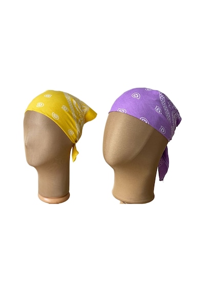 Pamuklu Klasik Desen Unisex 2li Bandana Seti Renkli Bandana Etnik Desenli A Kalite Bandana Sarı - Lila