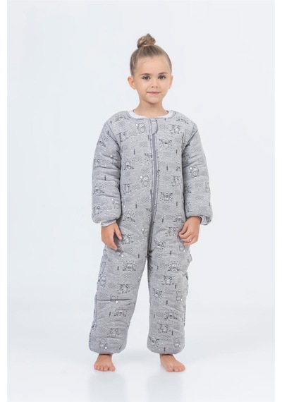 Cantoy Kız Erkek Çocuk Kalın Elyaf Dolgulu Premium Kalite 2.5 Tog Desenli Uyku Tulumu Gri Melanj