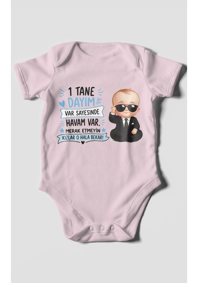 Morivokids Dayıya Ve Halaya Özel Kısa Kollu Bebek Body %100 Pamuk Bebe Pembe