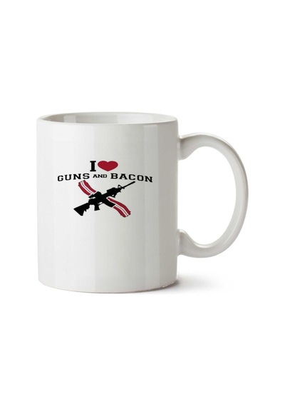 I Love Guns And Bacon İki Tarafı Baskılı Kupa Bardak Çok Renkli