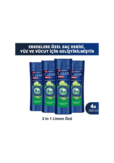 Men 3in1 Şampuan & Duş Jeli Yağlanma Karşıtı Lime Özü 350 Ml X4