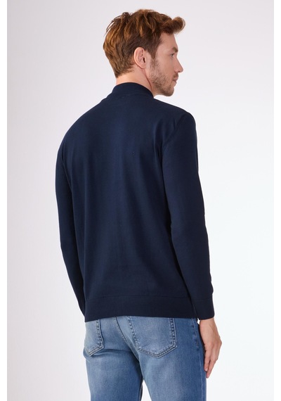 Dufy %100 Pamuk Düz Erkek Triko - Slim Fit Lacivert