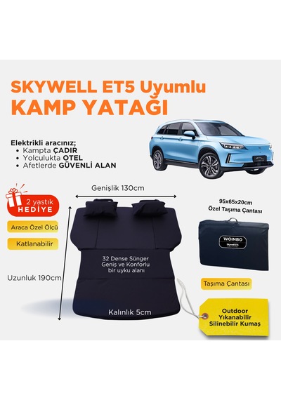 Skywell Et5 Uyumlu Araç Kamp Yatağı Siyah