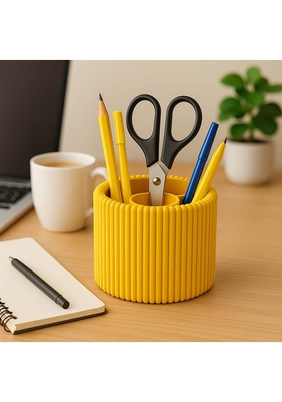 Özel 3d Baskı Ayrılabilir 4 Bölmeli Kalemlik Masa Vb. Kalemliği Çapı: 8,5 Cm X Yükseklik: 8 Cm Sarı