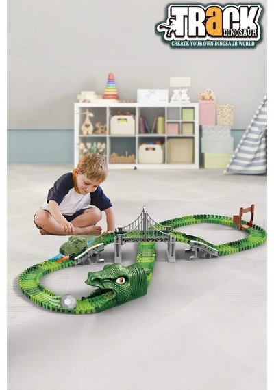 Dinozor Trucks 192 Parça Raylı Pist - Raylı Araç Oyuncak - Tren Oyuncak - Renkli Araç Yolu - Dino Tr