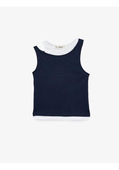 Koton Kaşkorse Pamuklu İkili Katmanlı Kolsuz Halter Yaka Bluz Lacivert 6sal30329ık