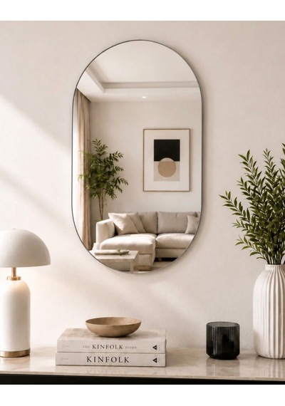 100 Cm X 50 Cm Dekoratif Elips Ayna Gerçek Gümüş Ayna 1 Adet