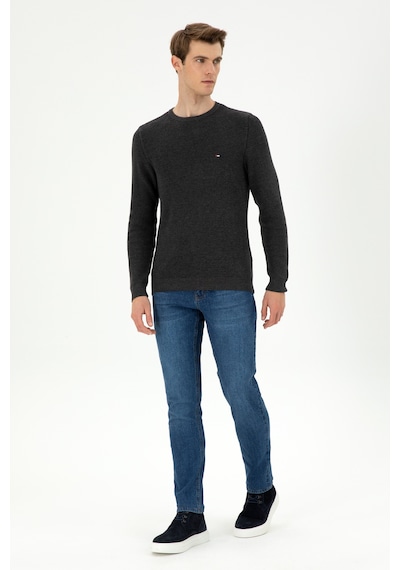 U.S. Polo Assn. Erkek Slim Fit Bisiklet Yaka Antrasit Melanj Basic Kazak 50298282-VR081