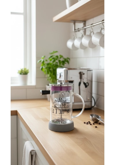 French Press - Filtre Kahve Ve Bitki Çayı Demliği 600ml Gri Çok Renkli