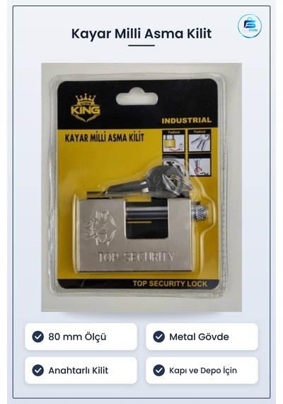 Asma Kilit Kayar Milli 80 Mm Anahtarlı Metal Gövdeli Kapı Depo Do