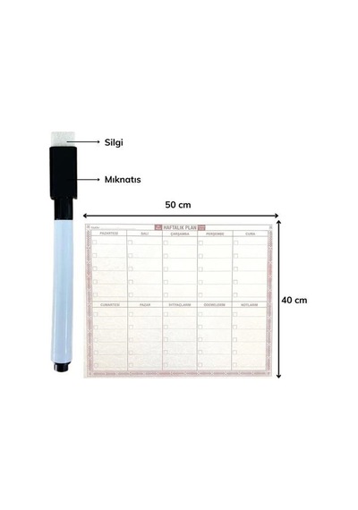 Ollevra Şeffaf Kendiliğinden Yapışkanlı Kalemli Haftalık Planlayıcı 40cm-50cm
