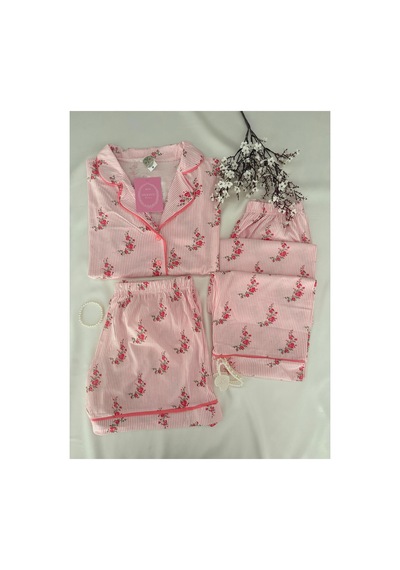 Mh Moony Homewears Kısa Kol Rose Whisper 3'lü Yumuşacık Pijama Çok Renkli