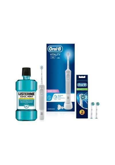 Oral-B Vitality D100 Elektrikli Diş Fırçası + Cross Action 2'li Yedek Başlık+ Listerine CoolMint 500 ML