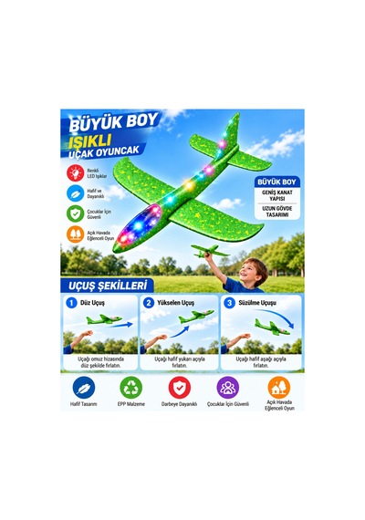 Led Işıklı Köpük Uçak Oyuncak - Büyük Boy Hafif Ve Dayanıklı Eva Köpük Kolay Kurulum Açık Hava Çocuk Oyuncağı Yeşil - 921722147