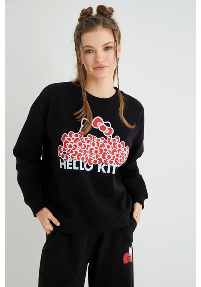 Hello Kitty Lisanslı Baskılı Kalın Oversize Fit Sweatshirt Çok Renkli