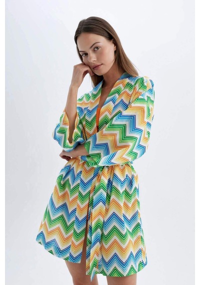 DeFacto Desenli Pamuklu Kimono-Fall in Love D0453AX24SMOG313 Turuncu