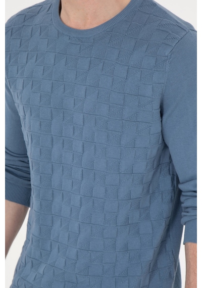 U.S. Polo Assn. Erkek Slim Fit Bisiklet Yaka Saks Basic Kazak Açık Saks Mavi