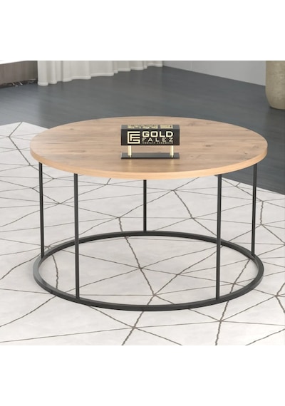 Reyo Falez Terra Lüx Ceviz Yuvarlak Orta Sehpa Modern Metal Ayaklı Salon Ve Oturma Odası Sehpası 70 Cm