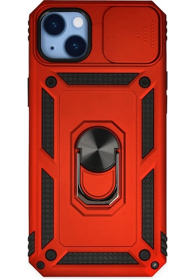 Apple iPhone  Uyumlu  14 Plus Kılıf Pars Lens Yüzüklü Silikon - Kırmızı Çok Renkli