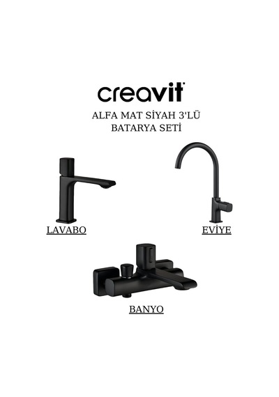 Creavit Alfa Lavabo Banyo Eviye Bataryası 3'lü Set AL1500S-AL2500S-AL8500S Siyah