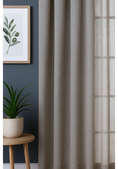 Natural Modern File Dokulu Keten Tül Perde Pileli Salon Oturma Odası Yatak Odası Çocuk Odası Bej