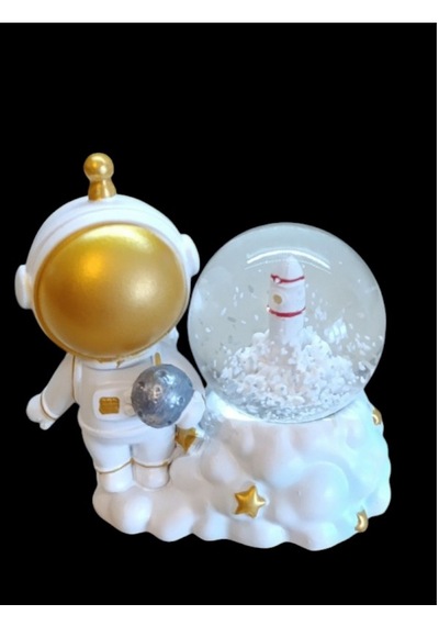 Astronot Figürlü 9cmx8cm Ebat Pilli Işıklı Dekoratif Kar Küre 9cm X 8cm