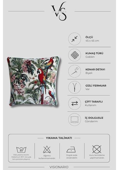 Desenli Goblen Dokuma Dekoratif Biye Kenarlı Kırlent Kılıfı Krem