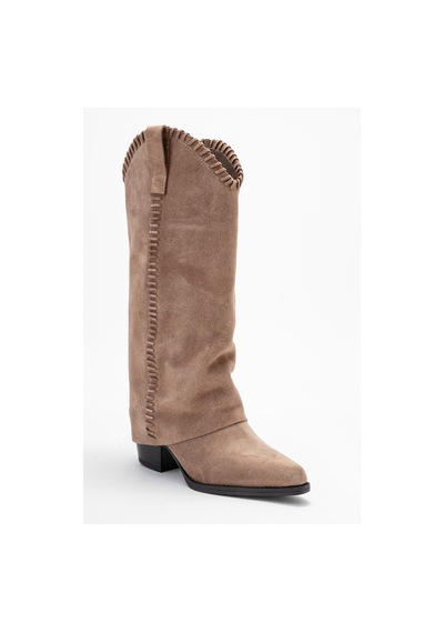 Luvishoes Velın Toprak Süet Hakiki Deri Dikişli Kadın Western Çizme Toprak