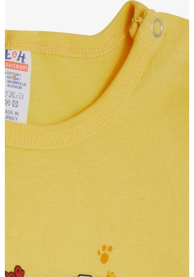Breeze Erkek Bebek Çıtçıtlı Body Avcı Kedicik Baskılı 9 Ay-3 Yaş, Sarı Sarı