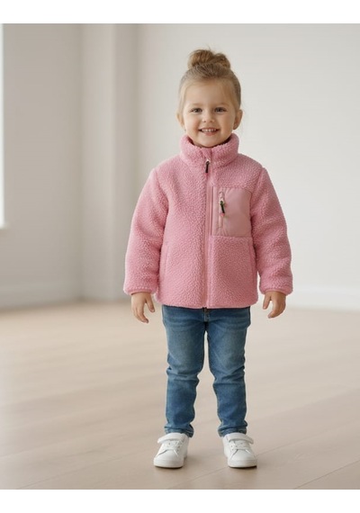 Smalltouch Unisex Çocuk Yumuşak Dokulu Astarlı Fermuarlı Cepli Peluş Hırka Pembe