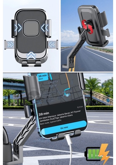 Motor,motosiklet,bisiklet ,scooter İçin 360 Derece Dönebilen Dikiz Aynası Versiyonu Telefon Tutucu Aparat Lisinya Siyah