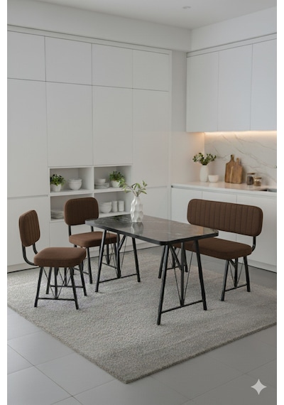 Elfin 70x110 Siyah Sabit, 2 Sandalye 1 Bench, Masa Sandalye Takımı, Mutfak Masası Takımı - Kahverengi Elfin 70x110 Siyah Sabit, 2 Sandalye 1 Bench, Masa Sandalye Takımı, Mutfak Masası Takımı - Kahverengi