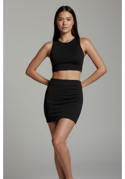 Sermoda Kalem Etek - Bel Lastikli Slim Fit Mini Kalem Etek Ks Siyah