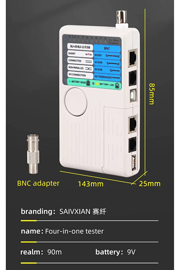 Rj45+usb+rj11+bnc Profesyonel Çantalı Telefon Koaksiyel Usb 4'ü 1 Arada Uzaktan Kablo Test Cihazı Hızlı Tepki Ayrılabilir Network