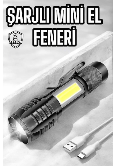 El Feneri Led Usb Şarjlı Zoom Mini Led Işık Acil Durum Feneri Renkli